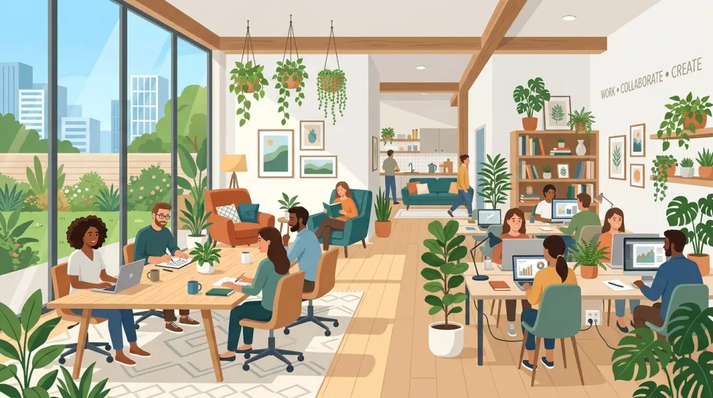 welcoming bright office space representing comfortable work environment synonyms