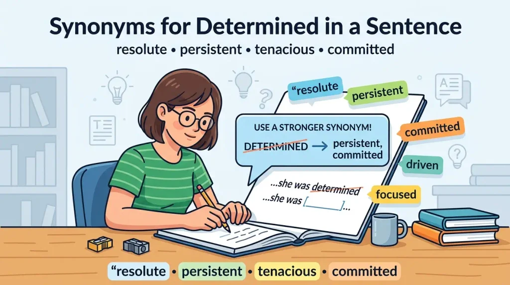 synonyms for determined in a sentence