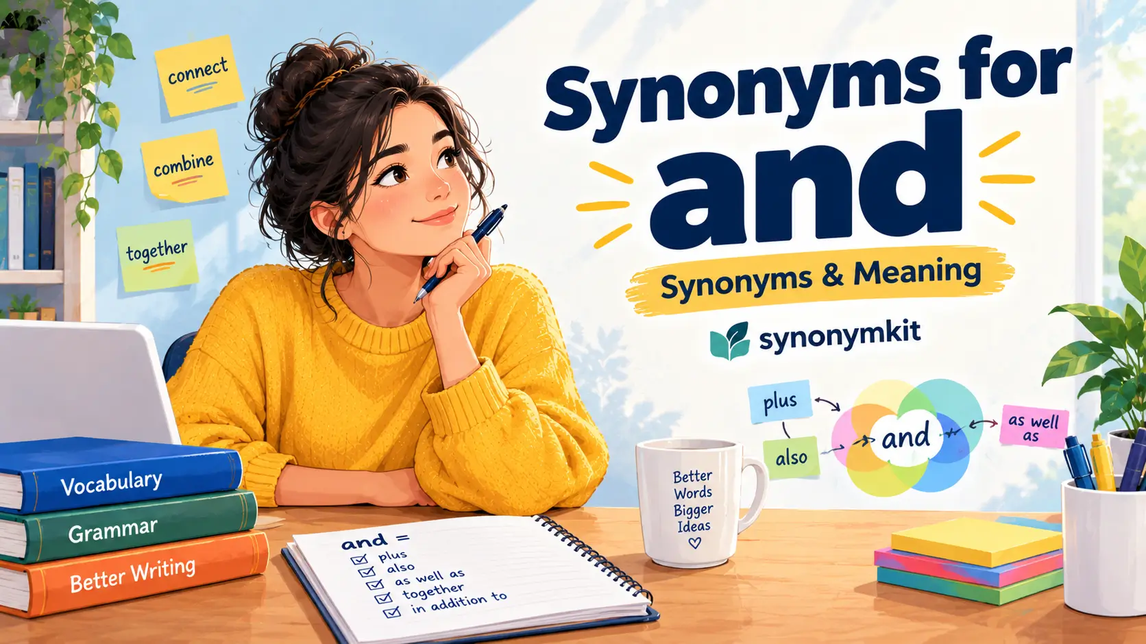 synonyms for and